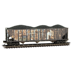 MICRO TRAINS N 100-TON 3-BAY OPEN HOPPER, RIB SIDES W/COAL LOAD WHEELING & LAKE ERIE WEATHERED 2-PACK [3526, 50736]