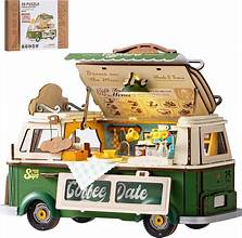 ROBOTIME  Rolife Leo's Coffee Truck DIY Miniature 3D Wooden Model Kit