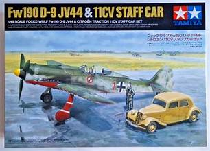 TAMIYA 1/48 Focke Wulf Fw190D9 JV44 Fighter w/Citroen Traction 11CV Staff Car & 2 Crew