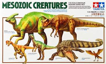TAMIYA 1/35 Mesozoic Creatures Sets: Dinosaurs, Reptile, Bird