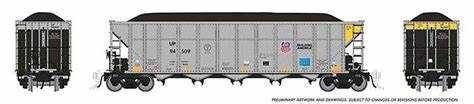 RAPIDO HO AutoFlood III Rapid Discharge Coal Hopper w/Load - Ready to Run -- Union Pacific (silver, yellow, black, Building America Logo)