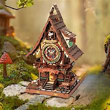 ROBOTIME Cuckoo Clock, Stained Wood, Mechanical 3D Wooden Puzzle