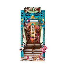 ROBOTIME Street Scene Book Nook Shelf Insert Miniature 3D Wooden