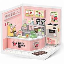 ROBOTIME  Rolife Super Creator Double Joy Bubble Tea DIY Miniature 3D Plastic Model Kit w/LEDs