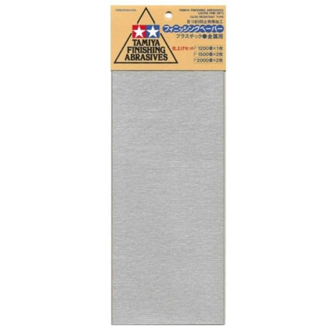 TAMIYA Finishing Abrasives Fine Pack: P400, P600, P1000 (5 Sheets)
