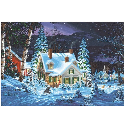 DIMENSIONS  Winter's Hush (House, Night/Snow Scene Paint by Number (20"x14")