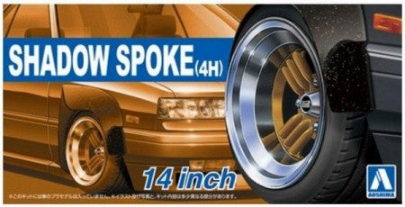 AOSHIMA 1/24 Shadow Spoke (4H) 14" Tire & Wheel Set (4)