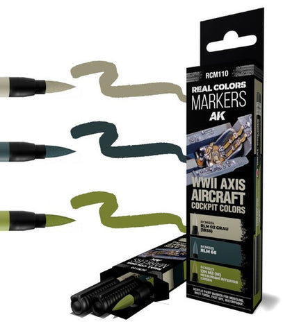 AK INTERACTIVE Real Colors Markers: WWII Axis Aircraft Squiggle Camouflage Acrylic Paint Set (3 Colors)