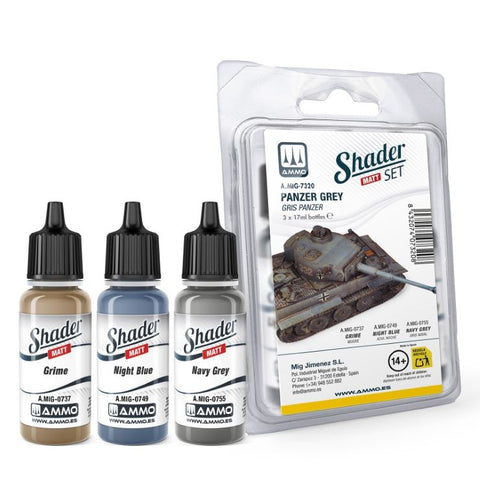 MIG Panzer Grey Shader Matt Acrylic Paint Set (3 Colors) 17ml Bottles