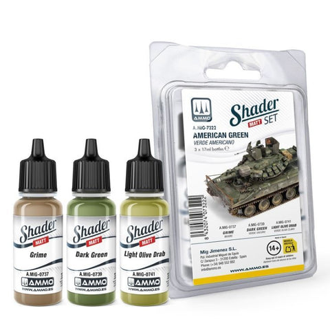MIG American Green Shader Matt Acrylic Paint Set (3 Colors) 17ml Bottles