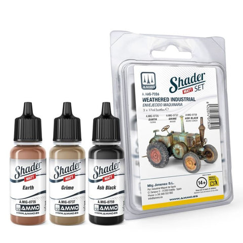 MIG Weathered Industrial Shader Matt Acrylic Paint Set (3 Colors) 17ml Bottles