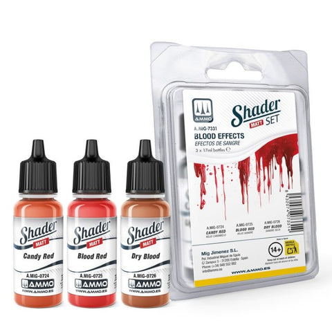 MIG Blood Effects Shader Matt Acrylic Paint Set (3 Colors) 17ml Bottles