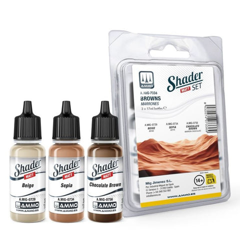 MIG Browns Shader Matt Acrylic Paint Set (3 Colors) 17ml Bottles