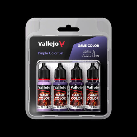 VALLEJO	18ml Bottle Purple (Base, Shadow, Light) Game Color Paint Set (4 Colors)