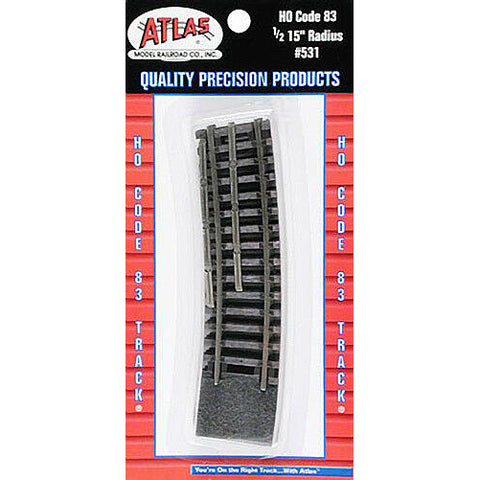ATLAS HO Code 83 Curve Track R15" 1/2 Section (4/pk)