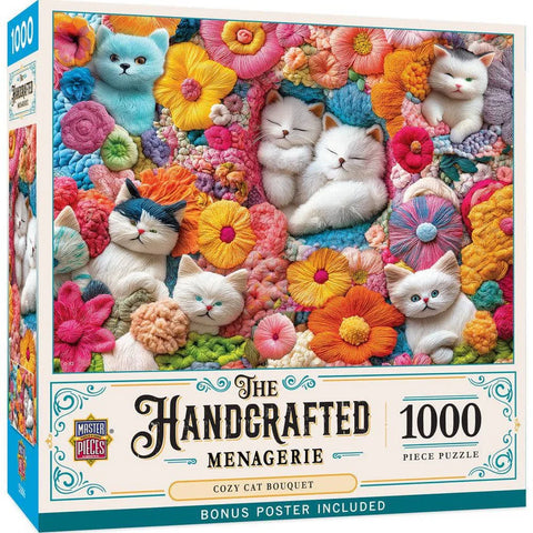 MASTER PIECES 1000-PIECE PUZZLE Handcrafted Menagerie - Cozy Cat Bouquet