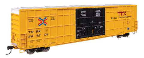 WALTHERS 60' High Cube Plate F Horizontal Post Boxcar - Ready to Run -- TTX TBOX #664204 (yellow, black, Standard Lettering)