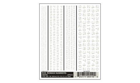 WOODLAND SCENICS Dry Transfer: RR Roman Numbers White