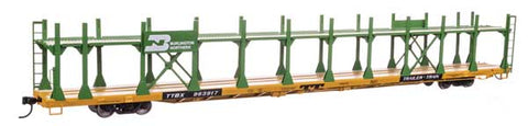 WALTHERS 89' Flatcar w/Bi-Level Open Auto Rack - Ready to Run -- Burlington Northern #963917