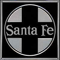 MICROSCALE Embossed Die-Cut Metal Sign -- Santa Fe (Black background)