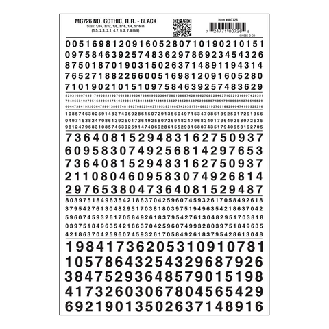 WOODLAND SCENICS Dry Transfer: Numbers, Gothic, Black