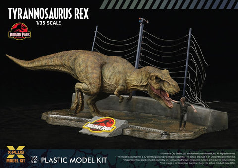 X PLUS  1/35 T-Rex Dinosaur w/Figure, Fencing & Base from Jurassic Park Movie