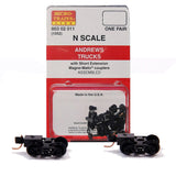 MICRO TRAINS N Andrews Trucks with short ext. couplers 1pr (1052)
