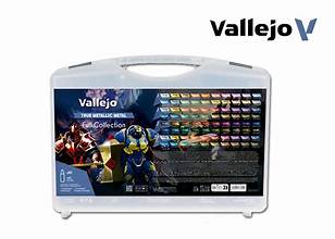 VALLEJO 18ml True Metallic Metal Paint Set in Storage Case (80 Colors, Brushes, Miniatures)