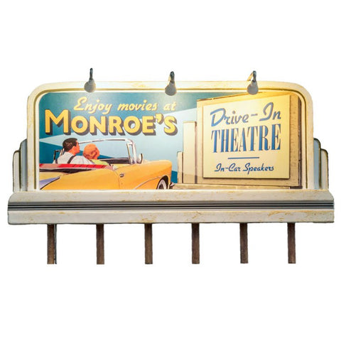 WOODLAND SCENICS Just Plug: HO Billboard, Monroe's Drive-In, Lighted