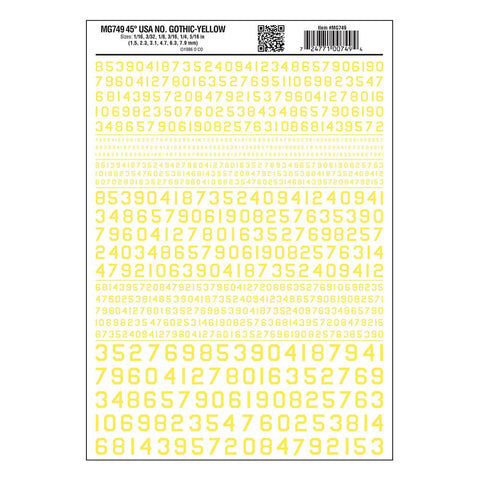 WOODLAND SCENICS Dry Transfer: Numbers 45° USA Gothic, Yellow
