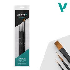 VALLEJO 	Starter Synthetic Brush Set: Precision Round 3/0 & 1, Effects Flat 4