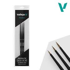 VALLEJO Pro Modeler Definition Round Natural Hair Brush Set: 4/0 3/0, 2/0/0, 3/0, 2/0