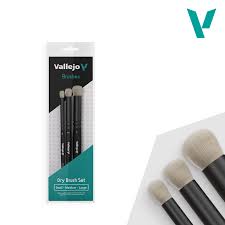 VALLEJO 	Dry Brush Round Natural Hair Brush Set: Small, Medium, Large
