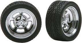 PEGASUS 1/24-1/25 Ansen Style Slotted Chrome Mags w/Tires (4)