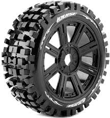 Louise R/C B-Ulldoze 1/8 Off-Road Buggy Tires, 17mm Hex, Mounted on Black Spoke Rim, Soft, Front/Rear (2)