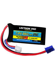 LECTRONPRO 7.4V 860mAh 50C Lipo Battery with EC2 MINI T