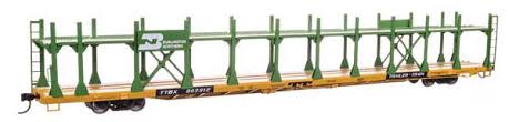 WALTHERS HO 89' Flatcar w/Bi-Level Open Auto Rack - Ready to Run -- Burlington Northern #963912