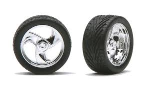 PEGASUS 1/24-1/25 Tri Blade Chrome Rims w/Tires (4)