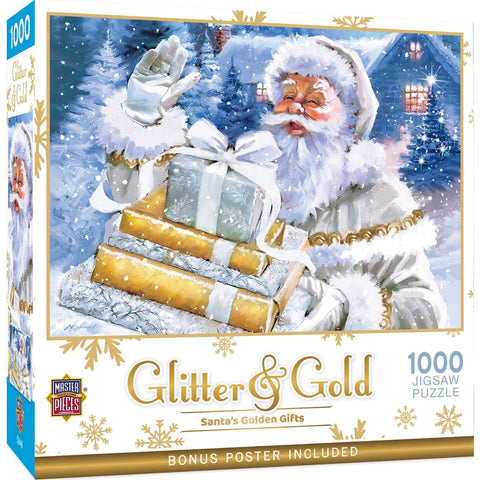 MASTER PIECES 1000-PIECE PUZZLE Glitter & Gold - Santa's Golden Gifts