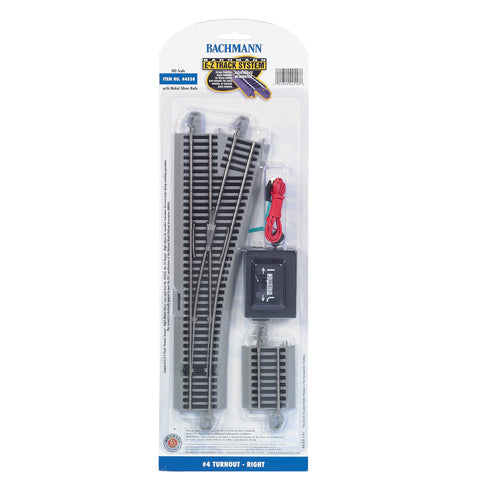 BACHMANN HO E-Z Track Turnout #4 Remote - Right (Gray Roadbed)