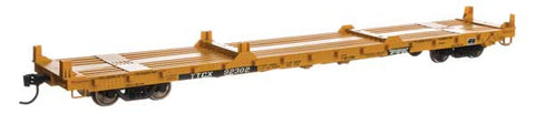 WALTHERS 60' Pullman-Standard Flatcar - Ready to Run -- TTX TTCX #92302 (Container pedestals; yellow, black, white)