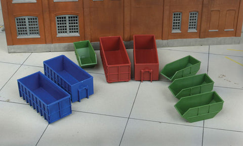 WALTHERS HO Industrial Dumpsters -- Kit - 2 Large Roll-Off, 2 Medium Roll-Off, 4 Scrap Metal Slide-Off