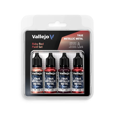 VALLEJO 	18ml Ruby Red True Metallic Metal Paint Set (4 Colors)