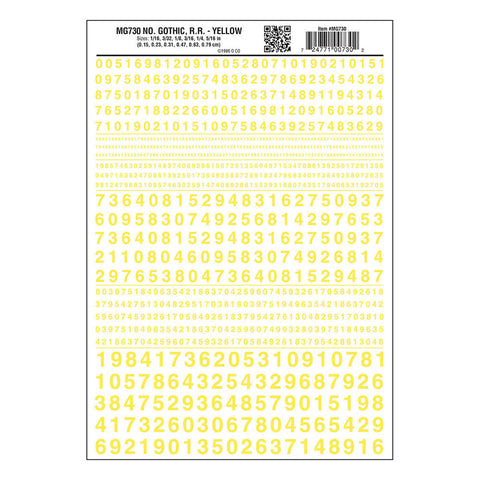 DRY TRANSFER GOTHIC NUMBERS YELLOW