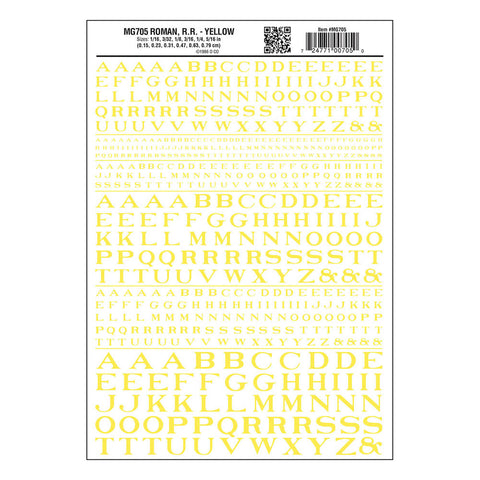 WOODLAND SCENICS Dry Transfer Roman Letters Yellow