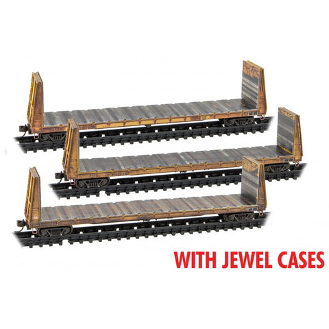 MICRO-TRAINS N Bulkhead Flat Car. 61' Union Pacific Weatherd 3=PACK
