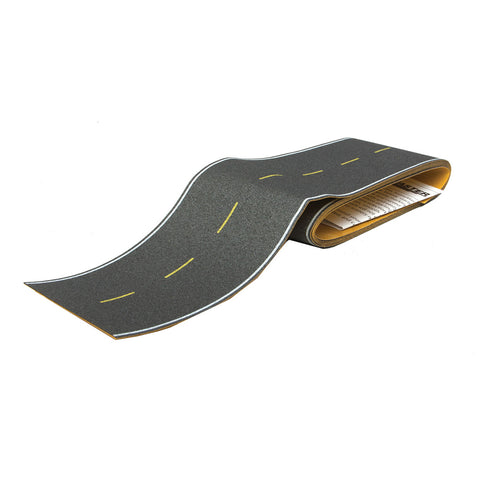WALTHERS HO Flexible Self-Adhesive Paved Roadway -- Modern Highways (yellow dashed centerline, white edge markings)