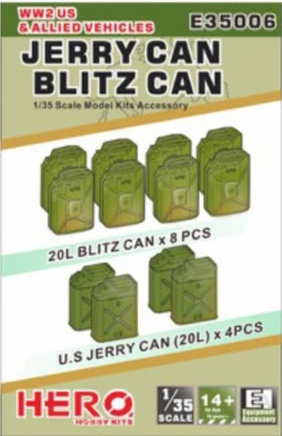 HERO HOBBY 1/35 WWII US/Allied Jerry Cans (4) & Fuel Cans (8)