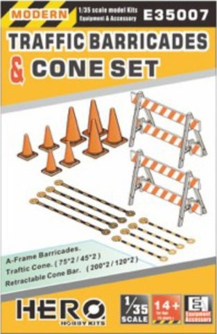 HERO HOBBY 1/35 Modern Traffic Barricades (2), Cones (8) & Cone Bars (8)