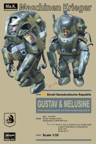 HASEGAWA	1/35 Maschinen Krieger PKA Ausf G Gustav & Ausf M Melusine Anti-Gravity Armored Fighters (2) (Ltd Edition)raft w/Starter Truckter(Ltd Edition)